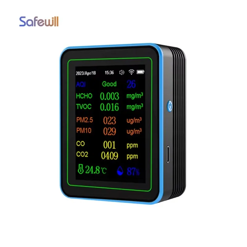 Оптовая цена Safewill 12 в 1 Детектор Tuya AQI PM2.5 PM10 CO2 HCHO TVOC CO CO2 Температура Влажность Wi-Fi Монитор качества воздуха