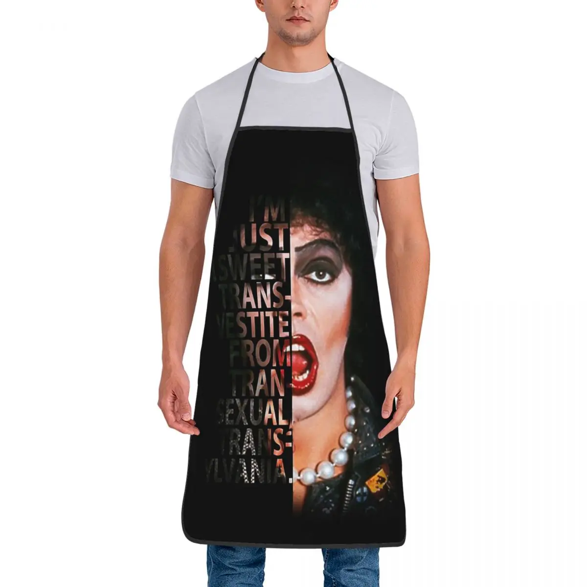 Фото Фартук для кухни без рукавов Frank N Furter, домашний кухонный шеф-повар, чистящий фартук для кухни, нагрудник для женщин и мужчин с рисунком №3