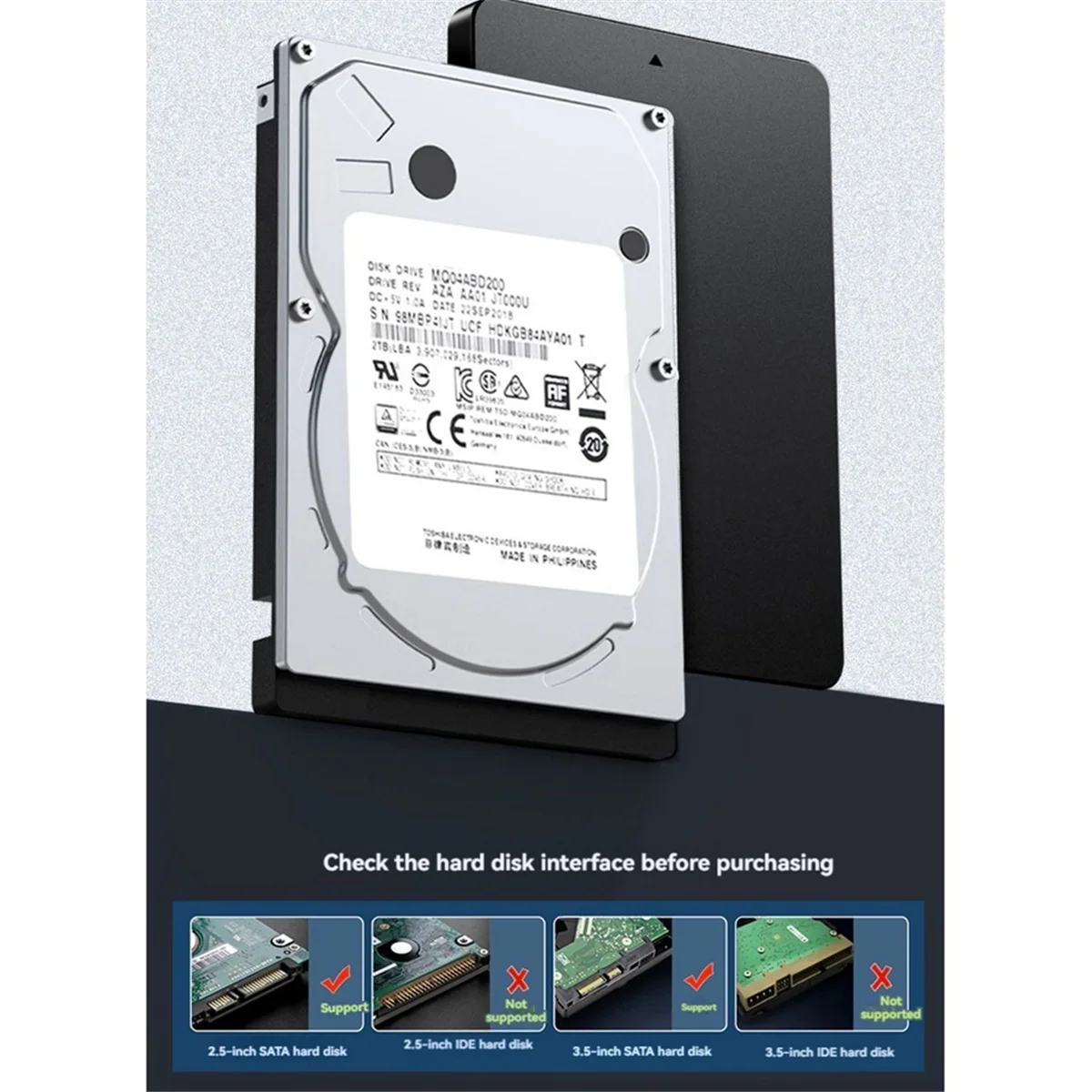 Фото ShuoLe USB 3,1, адаптер для жесткого диска, 2,5/3,5 дюйма, интеллектуальный цифровой дисплей, простой кабель для жесткого диска №2