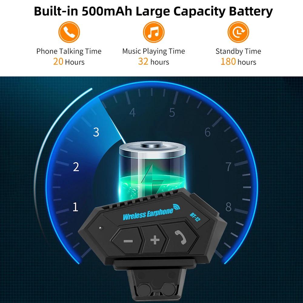 Фото Bluetooth-гарнитура для мотоциклетного шлема BT12, 500 мАч №2
