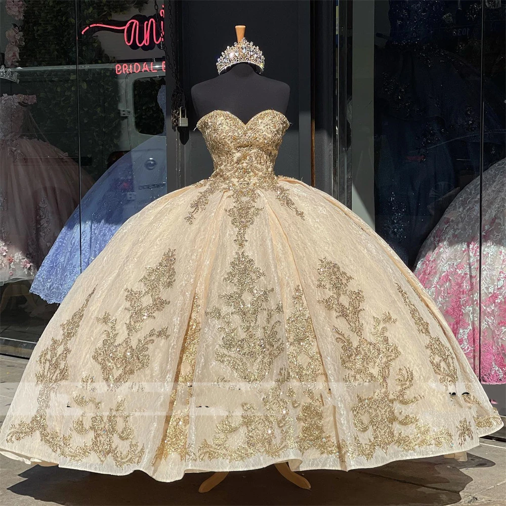 ANGELSBRIDEP блестящее Шампанское платье принцессы бальное платье для Quinceanera платья с бисером милое платье с аппликацией Sweet16 платья 15 лет