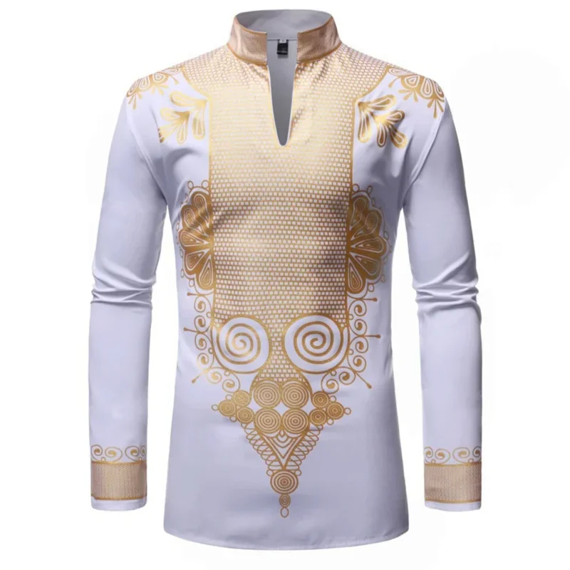 Фото Cosbao, новые мужские платья с африканским принтом, Rich Bazin Dashiki, футболка с длинными рукавами, традиционная модная стильная блузка 2022, одежда для взрослых №2