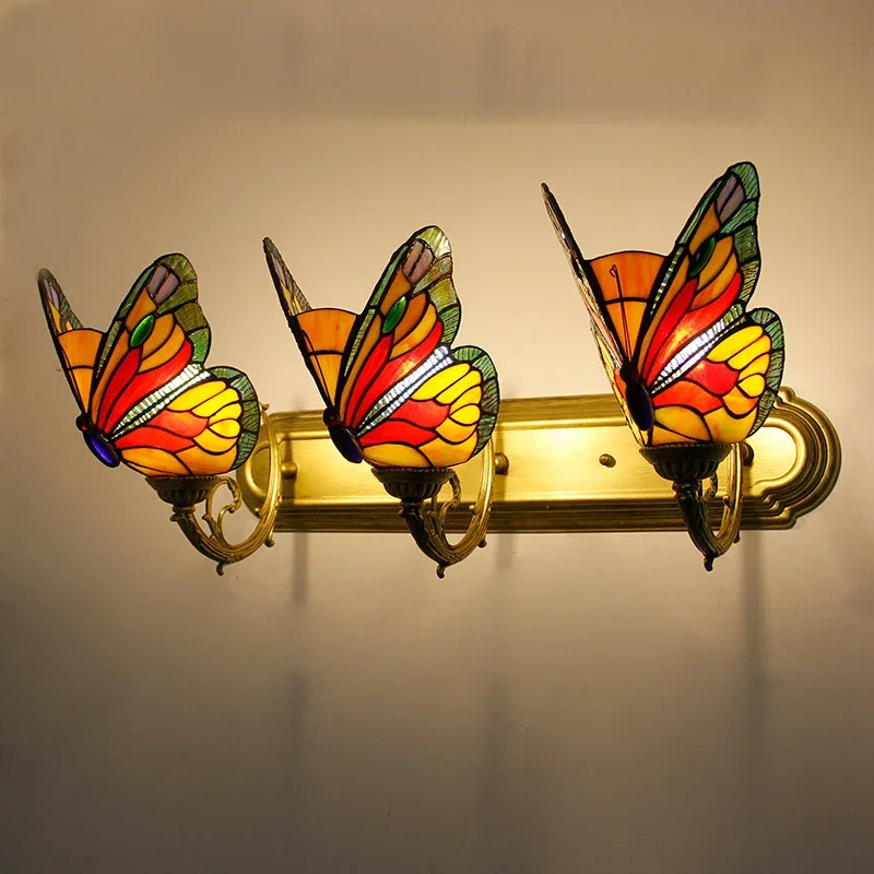 Настенный светильник DEBBY Tiffany Color Butterfl, светодиодный американский креативный светильник для гостиной, спальни, отеля, виллы, ресторана, кафе-бара, прохода