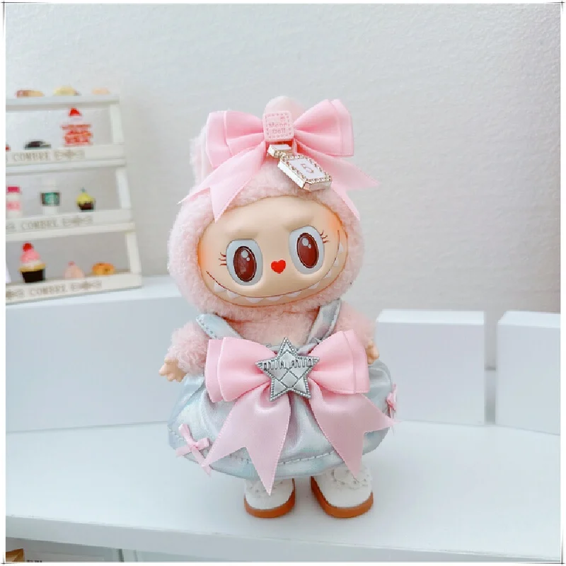 Фото Для Bonito labubu roupas 10-17 см розовый комплект передней решетки boneca de pelúcia roupas acessórios brinquedos meninas №4