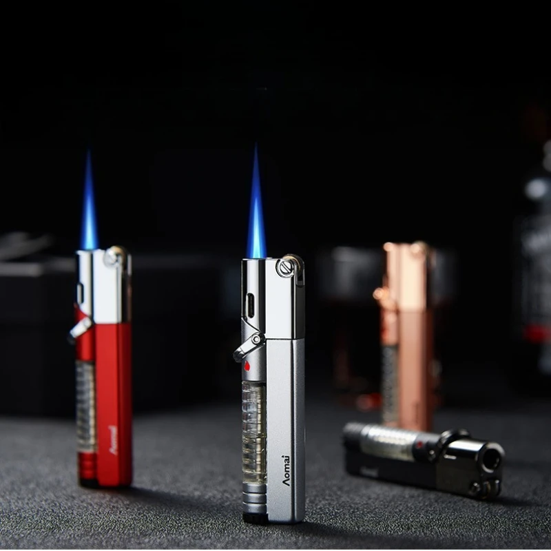 Фото Aomai Butane Топливная зажигалка Реактивная зажигалка с видимым газом, запираемым пламенем, ветрозащитные зажигалки, уникальные подарки для мужчин и женщин №3