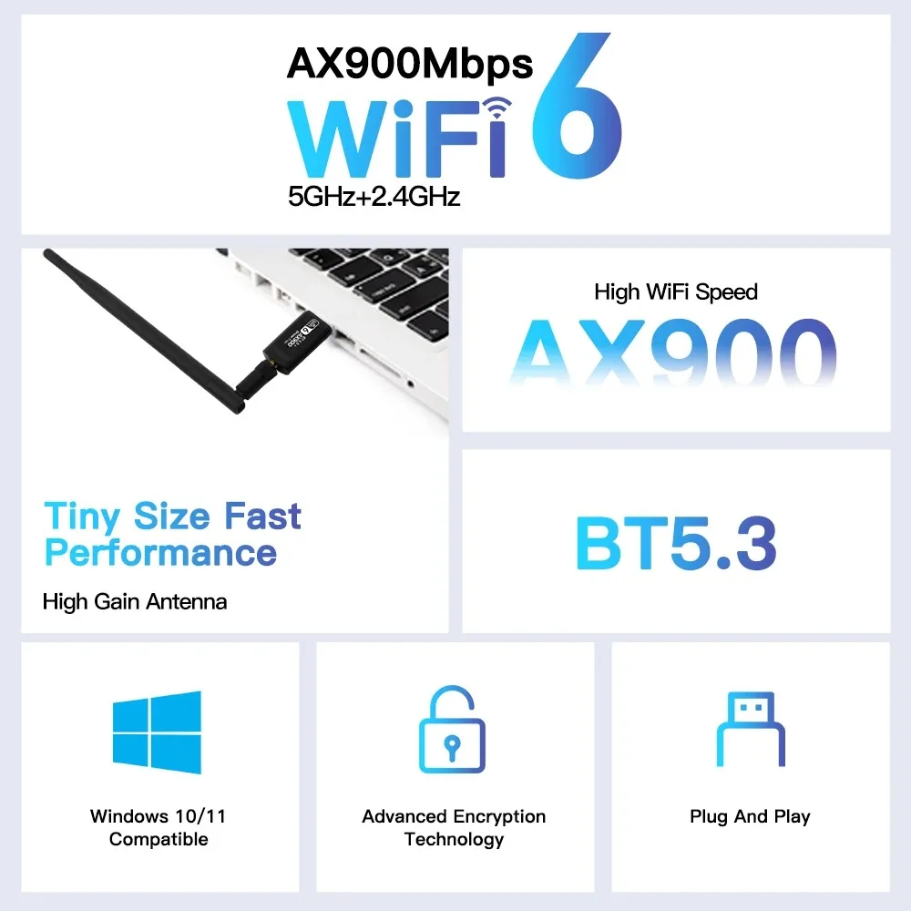 Фото AX900 USB-адаптер Wi-Fi, двухдиапазонный Wi-Fi 6, беспроводная сетевая карта, Bluetooth 5,3, приемник для ПК, драйвер бесплатно для Win10/11 №2