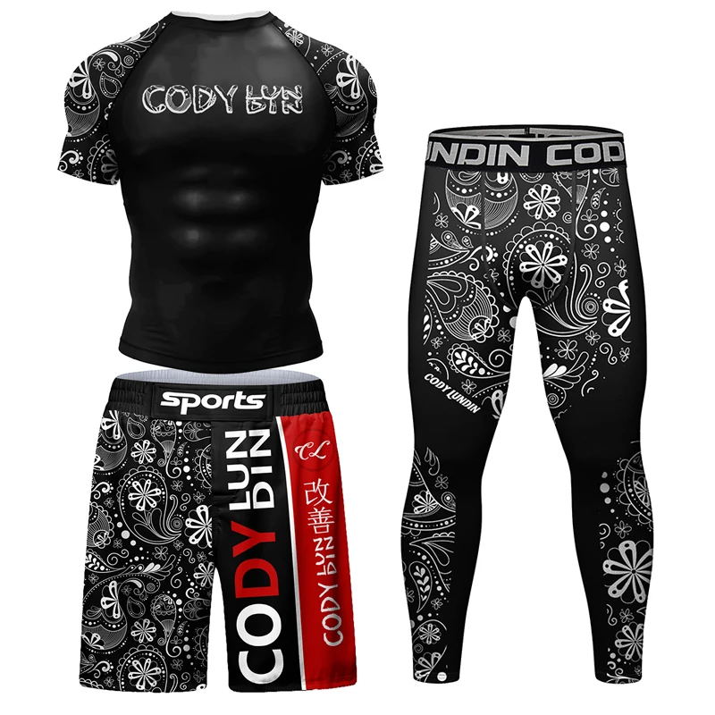 Фото Kaus MMA, Муай Тай, набор для фитнеса, pakaian, Bjj Rashguard, для игр в спортзале №3
