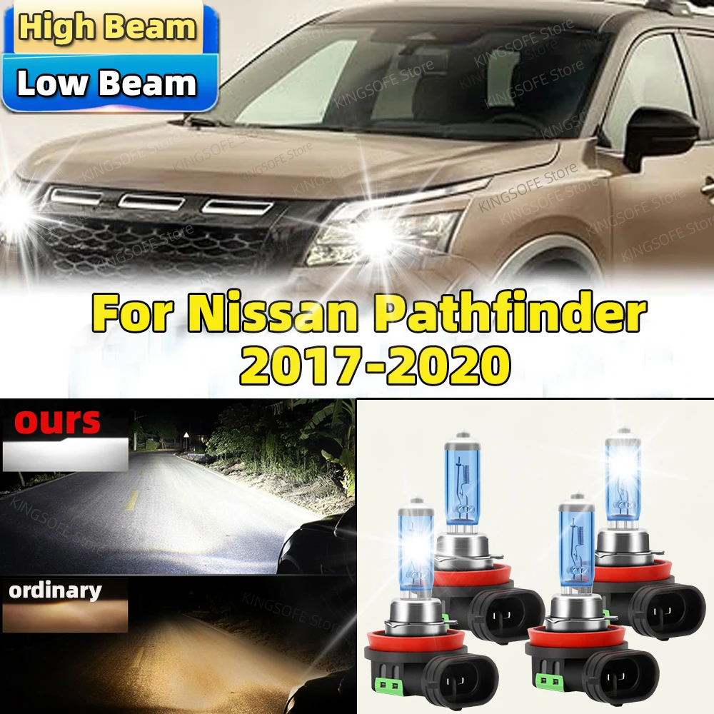 4 шт. для Nissan Pathfinder 2017 2018 2019 2020 автомобильные фары H11 дальнего и ближнего света 100 Вт галогенная лампа Canbus 6500K Plug and Play