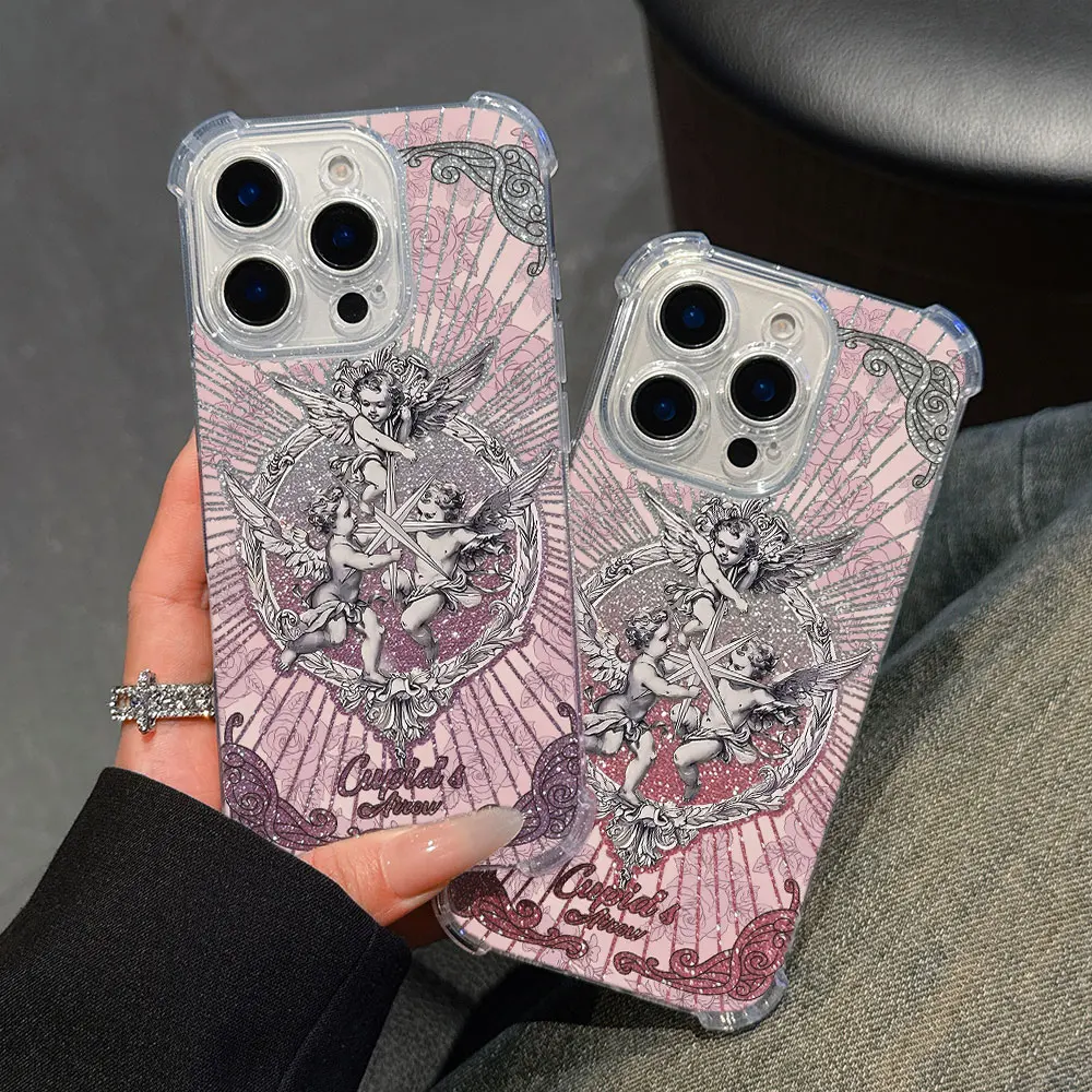 Чехол для телефона Middle Ages Retro Cupid Angel для iPhone 16, 15, 14, 13, 12, 11, Mini Pro Max X XR 8 Plus, прозрачная задняя крышка с защитой от падения