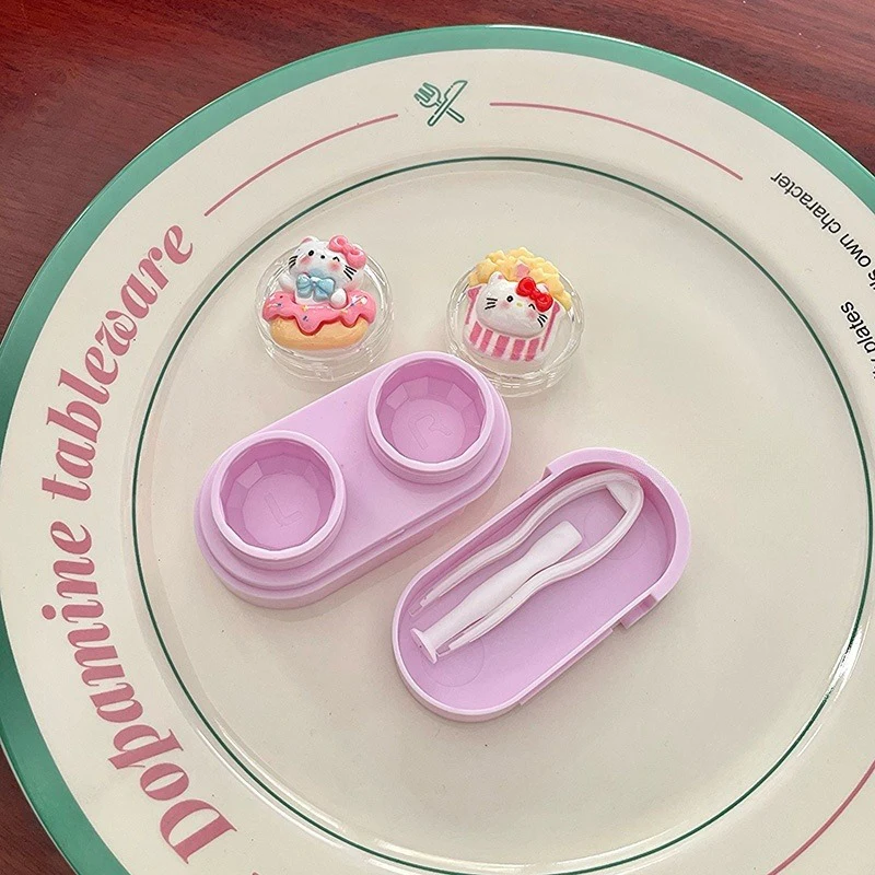 Фото Милый чехол для контактных линз Hello Kitty Sanrio Kt Cat, портативная коробка для красоты, контейнер для ухода за глазами, коробка без поворотной крышки №5
