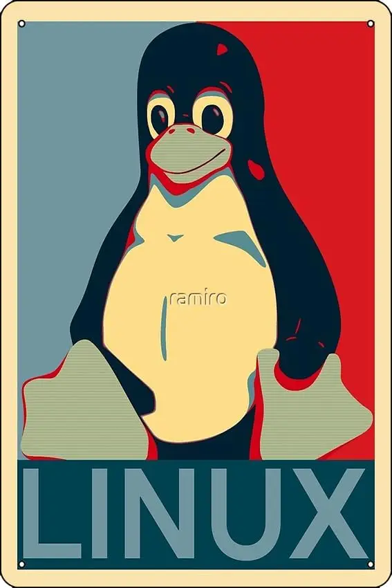 Плакат Tux Linux Hope Пародия Дизайн для бесплатного программного обеспечения Geeks Фотографический принт Металлический знак Декор - 8 x 12 дюймов Бар Паб Гараж банка