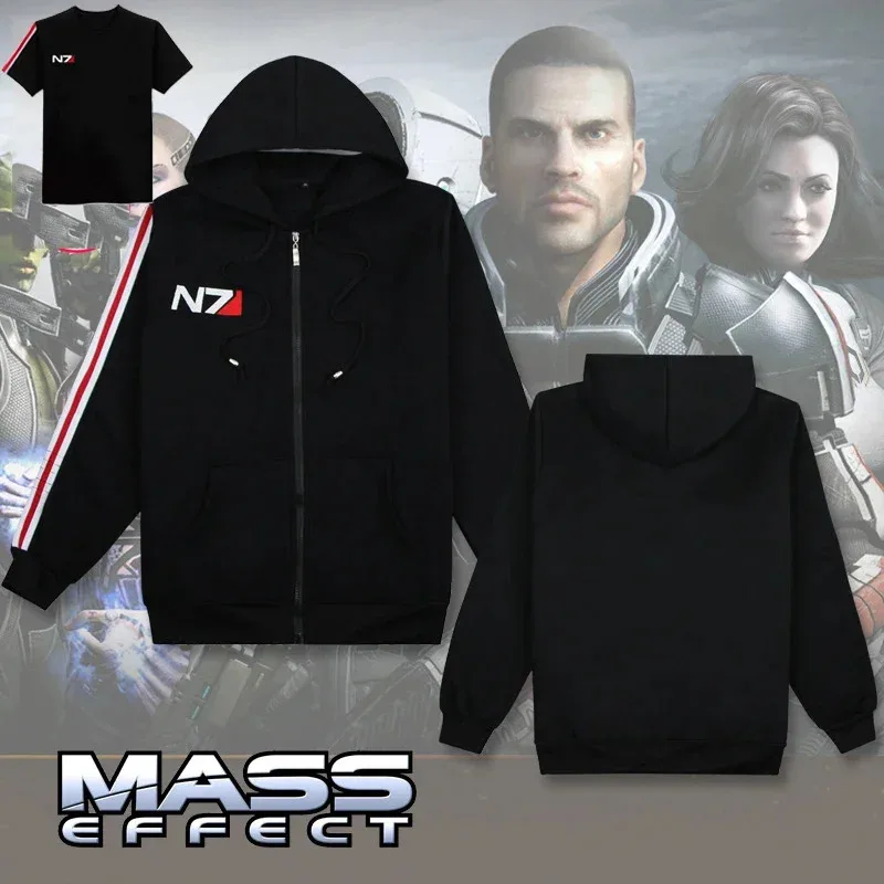Костюм для косплея Game Mass Effect N7, толстовка с капюшоном, куртка унисекс, пальто на молнии с вышивкой, футболка, уличная одежда