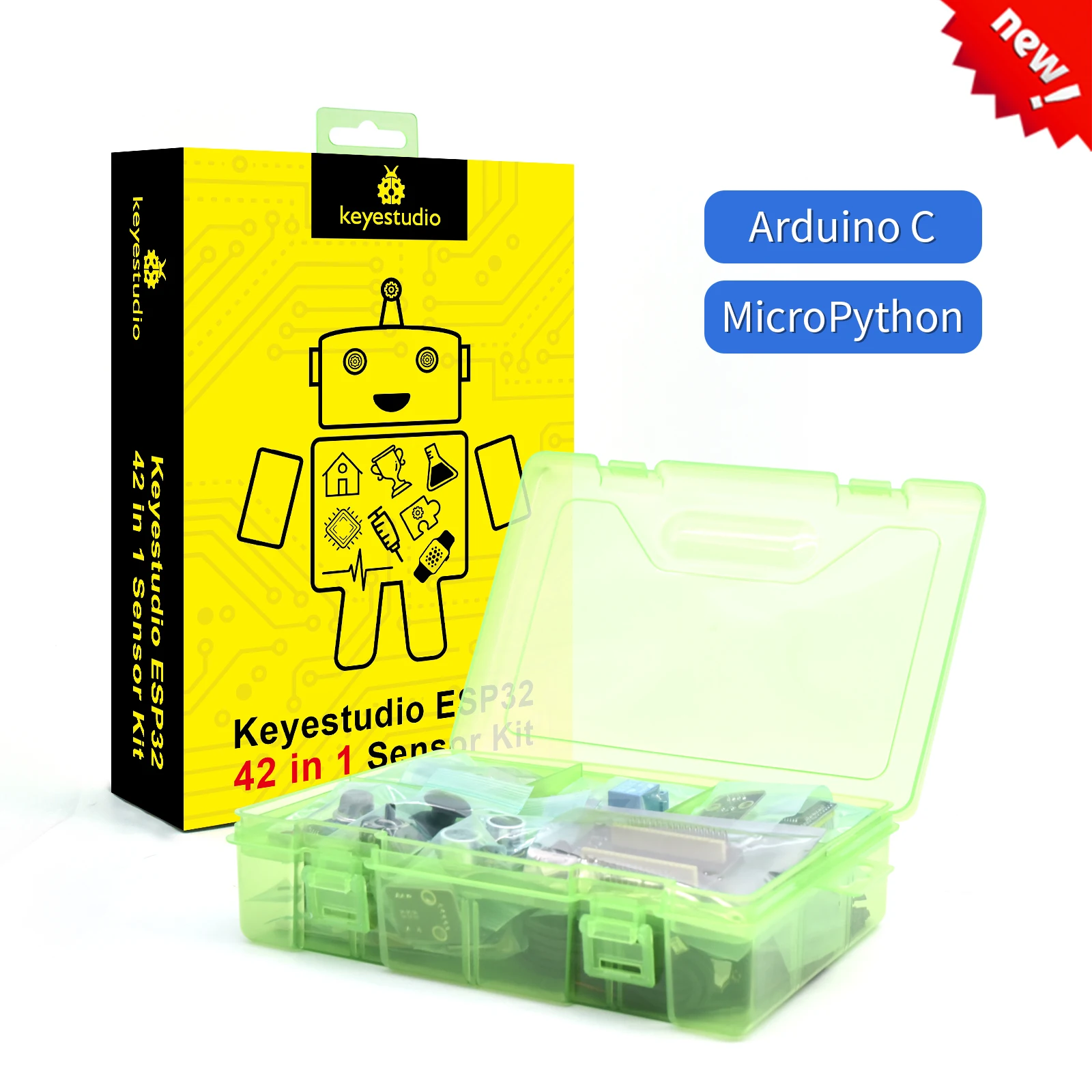 Комплект датчиков Keyestudio ESP32 42 в 1 с 42 модулями, плата расширения ESP32 включает материнскую плату для Arduino, комплект для самостоятельного программирования стержней