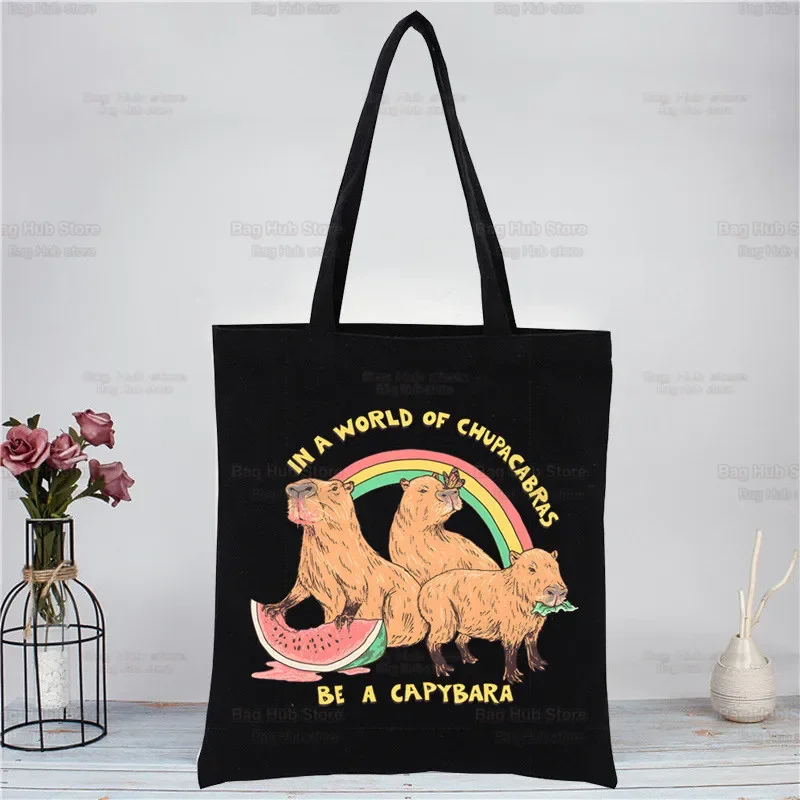 Capybaras Kawaii женская парусиновая сумка на плечо большая вместительная сумка эстетические сумки для покупок хлопковые сумки сумка для книг для девочек