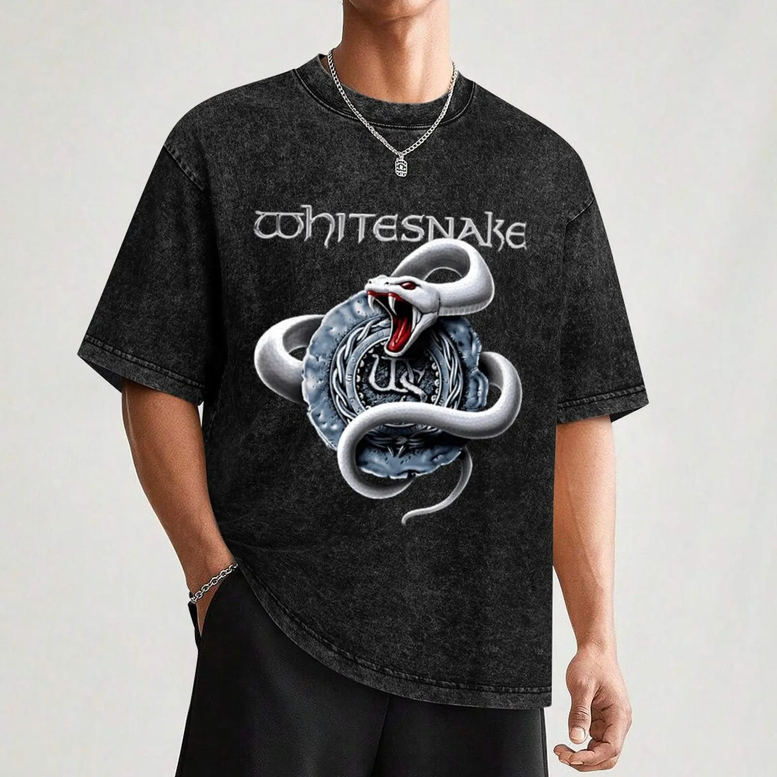 Фото Ulo P Vous Whitesnake Band Music Rock Metal Gift Мужская футболка сорочки футболка с рисунком для мальчиков белая эстетичная одежда мужская футболка №3
