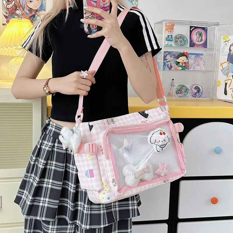 Richme Kawaii женские сумки Ita 2021, милая клетчатая сумка через плечо с героями мультфильмов для девочек, значок «сделай сам», студенческая сумка для поездок на работу, Bolso Mujer