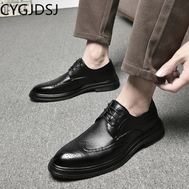 Мужские деловые туфли Brogues, официальные туфли из итальянского материала, оксфорды для офиса, свадебные классические туфли для мужчин, 2024