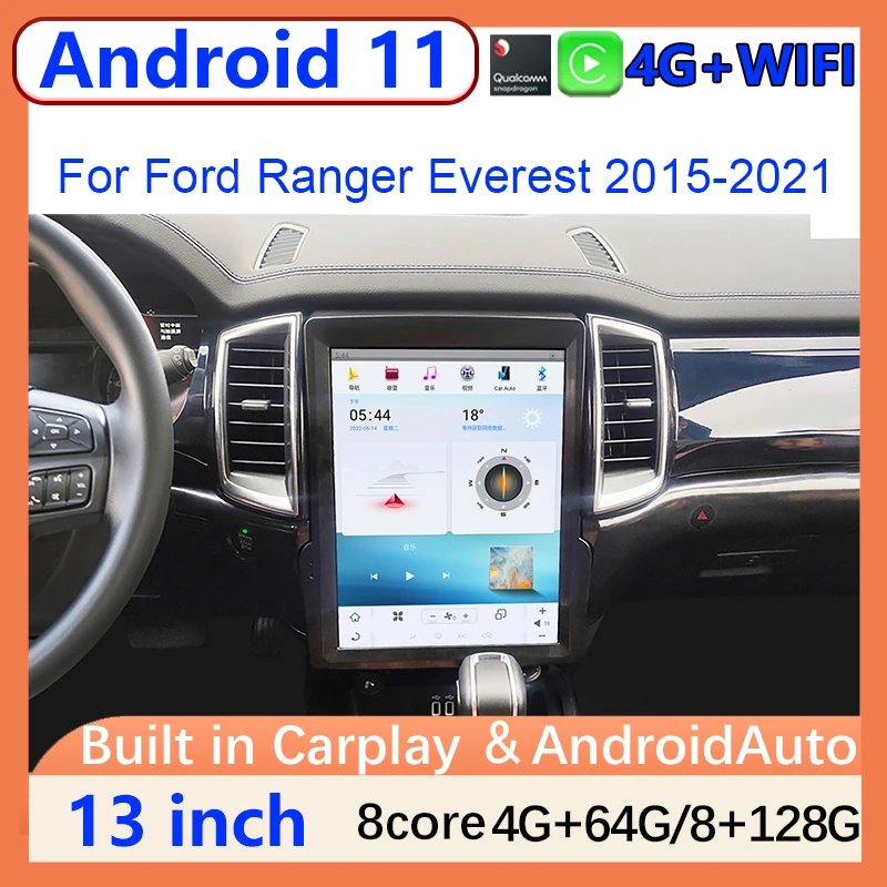 13-дюймовый автомобильный радиоприемник Qualcomm для Ford Ranger Everest 2015-2021 Android Auto, автомобильный стерео мультимедийный плеер, головное устройство, беспроводной Carplay Автоэлектроника