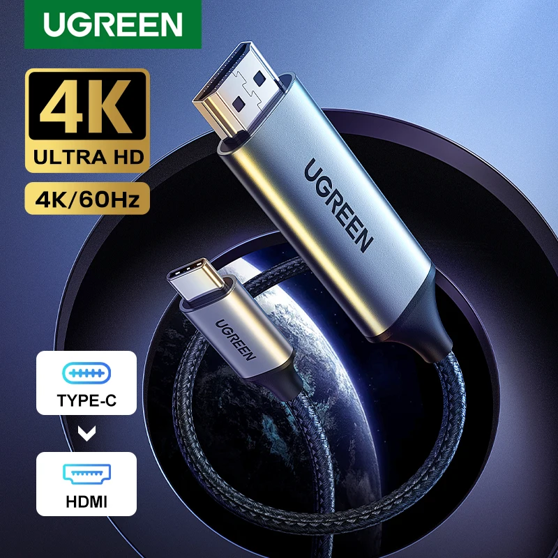 Адаптер UGREEN USB Type C-HDMI 4K для ТВ кабель C ПК Macbook Pro iPad Samsung Galaxy Pixelbook
