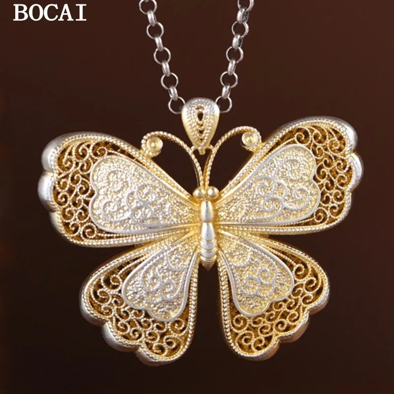 BOCAI S999 Стерлингового Серебра Золотой Штрих Свет Роскошный Элегантный Подвеска-Бабочка Женский Подарок