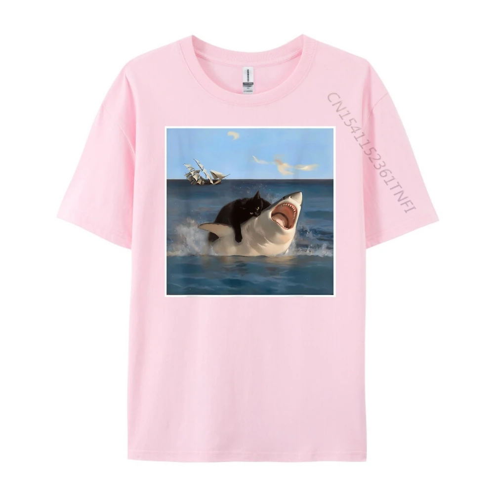 Фото Забавная футболка Art Cat Lover Quote Cat Biting Shark Cool Fat Cat Cream, молодежная натуральная роскошная брендовая футболка больших размеров №4