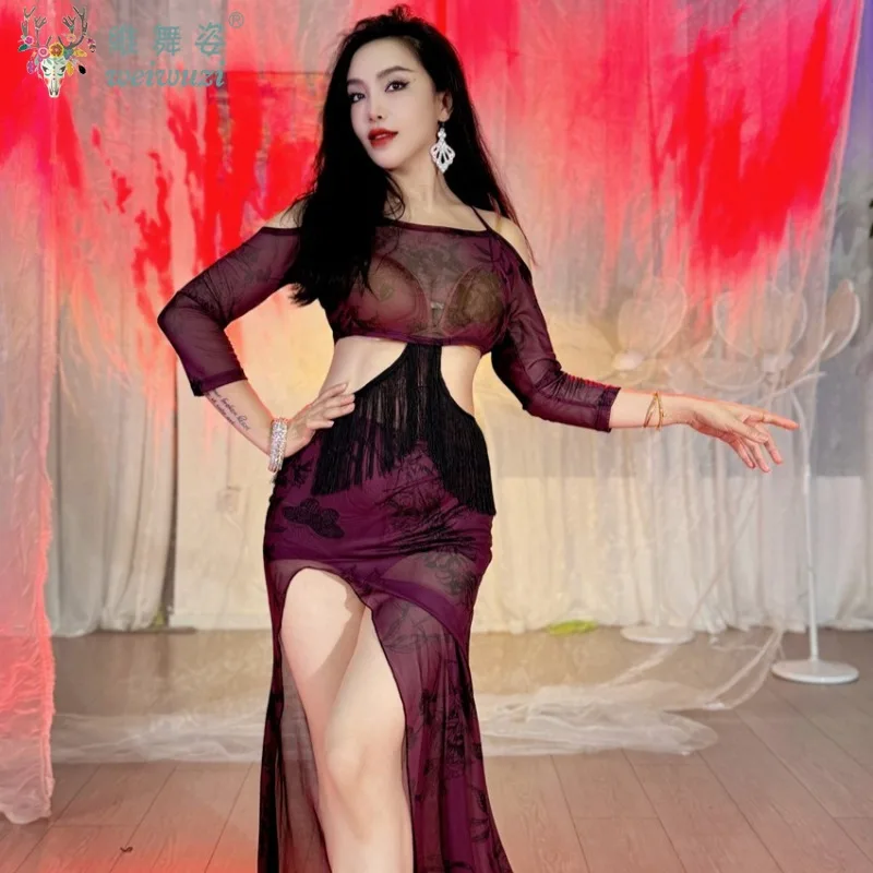 Фото BellyDance, удобный и дышащий комплект премиум-класса с принтом, костюм для восточных танцев для взрослых, одежда для танцевальной практики для девочек №2