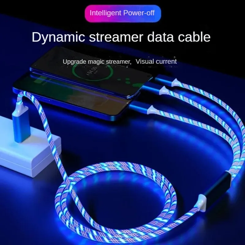 Светящийся светодиодный USB-кабель 3 в 1, зарядное устройство для быстрой зарядки телефона, светящийся кабель типа C для Xiaomi, Iphone, Samsung, аксессуары для телефонов