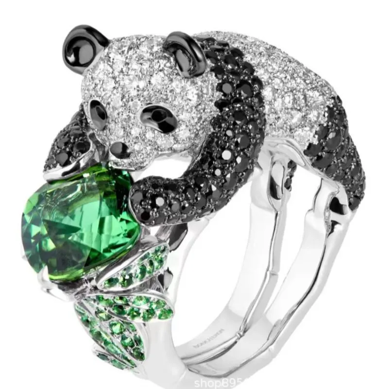 Bellux Animal Design Официальное оригинальное женское кольцо из серебра 925 пробы с 3 каратами и пандой, ювелирное кольцо