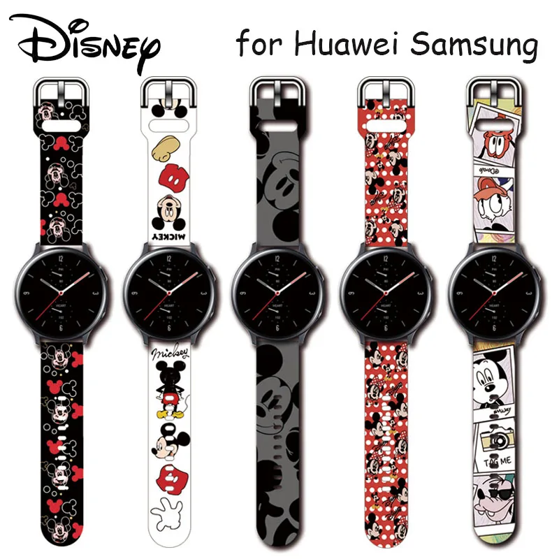 Силиконовый ремешок с изображением Диснея Микки Мауса Для Huawei Samsung Galaxy Watch 3 Gear S3, браслет Huawei GT2 Pro, ремешок с мультяшным рисунком, 20/22 мм