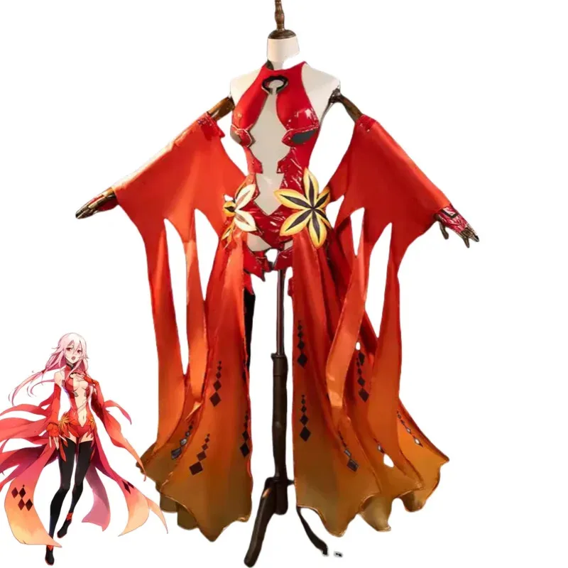 Аниме Guilty Crown Yuzuriha Inori, карнавальный костюм, комплект золотой рыбки, красные топы из искусственной кожи, юбка, парик, женский сексуальный карнавальный костюм на Хэллоуин, 2025