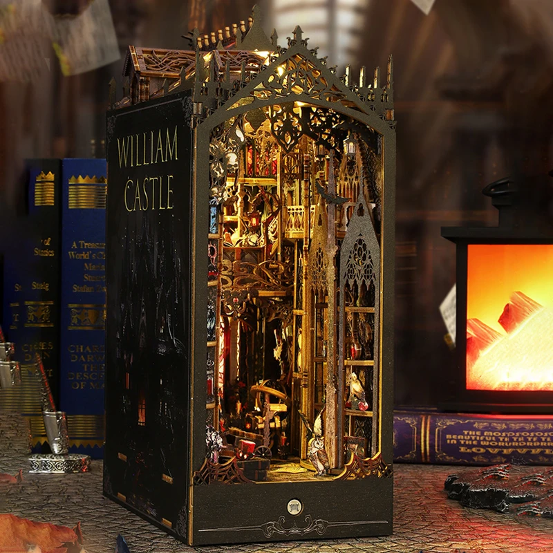 Деревянная головоломка, книжный уголок, сделай сам, 3d кукольный домик, полка, вставка, комплект, сборка, модель здания, подставки для книг с мебелью, легкие подарки на день рождения