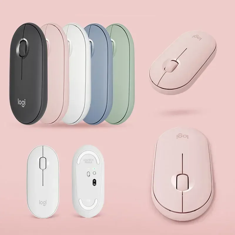 Logitech оригинальная беспроводная бесшумная мышь Pebble, настольный компьютер, ноутбук, планшет, офисная девушка, розовая, белая мышь для средних и маленьких рук (art.: 3920cd04eec6a) - 3920cd04eec6a