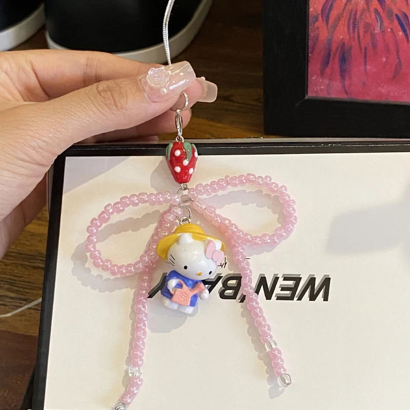 Милый Бант KT Cat телефонная цепочка Милая Hello Kitty Клубника телефонный ремешок брелок Y2K для девушек (art.: 3920c9787d81e) - 3920c9787d81e