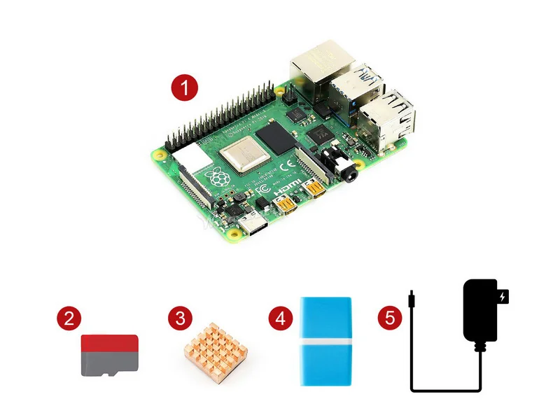 Стартовый комплект Raspberry Pi 4 Model B 8G, основные детали, карта micro SD 16 ГБ, радиатор, адаптер питания