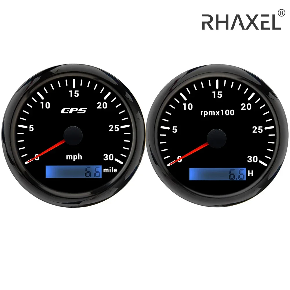 Набор датчиков RHAXEL 3 3/8 дюйма, GPS-спидометр, одометр, 0-160 миль в час, тахометр, 0-8000 об/мин, с 7 цветами подсветки для яхт, гоночного автомобиля
