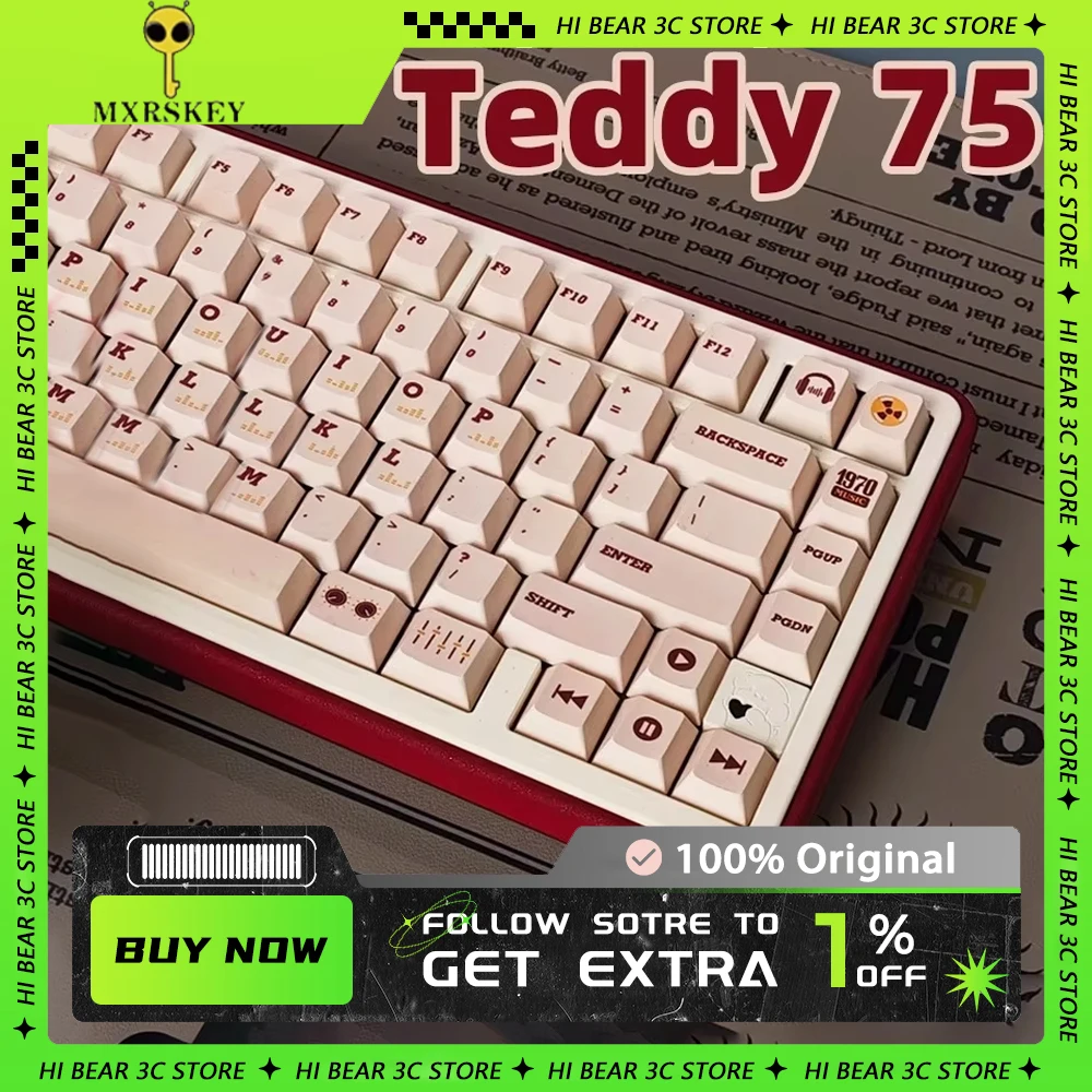JKLP Teddy 75, комплект механической клавиатуры, 3 режима, магнитная быстросъемная ручка экрана, комплект клавиатуры из алюминиевого сплава с ЧПУ, индивидуальный подарок
