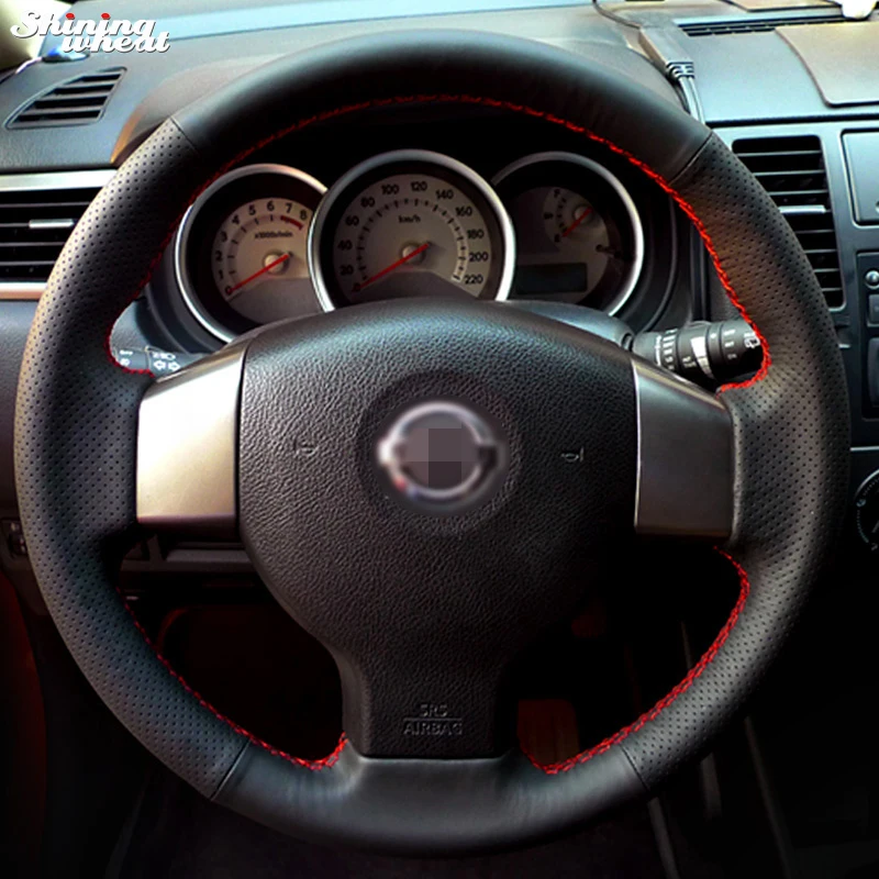Чехол рулевого колеса из блестящей черной кожи ручной работы для старого Nissan Tiida Livina Sylphy Note