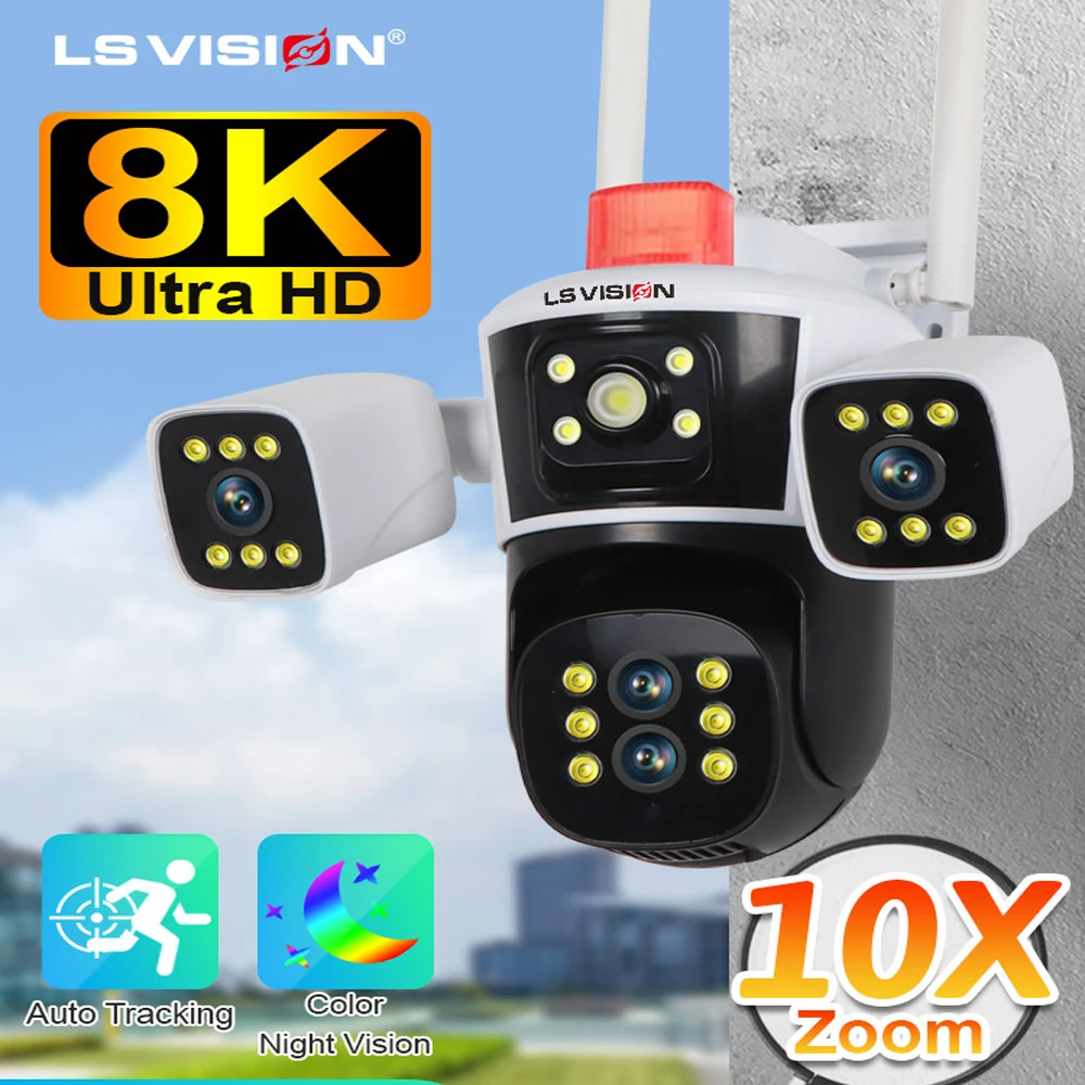 Камера видеонаблюдения LS VISION 8k 16 МП с тремя объективами и поддержкой Wi-Fi