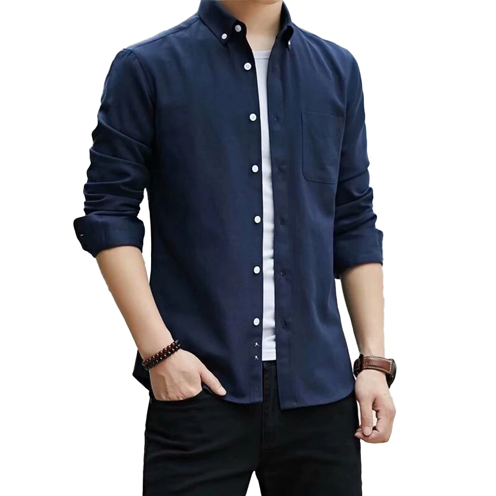 Фото 2XL Long Sleeve Business Blouse Long Sleeve Dress Shirt Casual Lapel Neckline Long Sleeve Style Men's Clothing №3