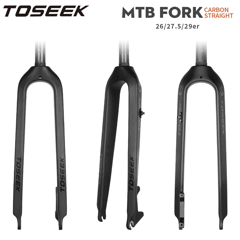Полностью карбоновая передняя вилка для велосипеда Toseek 26/27,5/29 дюймов, вилка из углеродного волокна MTB, прямая трубка, 9*100 мм, вилка для горного велосипеда, подходит для дискового тормоза