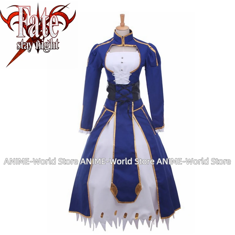 Фото Аниме Fate Stay Night Saber синее платье косплей костюм парик Хэллоуин по индивидуальному заказу любой размер №3