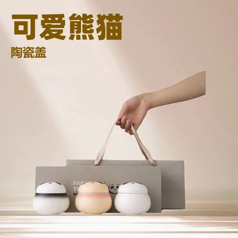 Фото Panda portable tea pot ceramic household moisture-proof tea storage pot small creative tea bin sealed small pot accessories №2