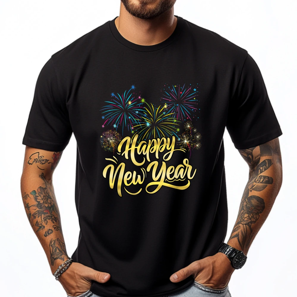 New Year Eve Party Supplies Nye 2025 Happy New Year Matching Graphic Tee Shirt Рождественская рубашка Футболки больших размеров в готическом стиле