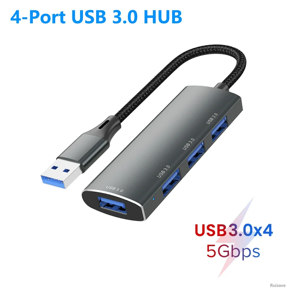Ruisave usb-хаб 4-портовый высокоскоростной сплиттер USB 3,0 для жестких дисков, USB-накопитель, мышь, расширитель клавиатуры, адаптер, аксессуары для ПК