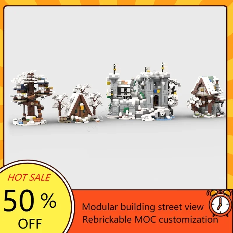 Мини-зимняя коллекция средневековья и леса MOC, креативная модель с видом на улицу, пазлы на заказ, архитектура, сделай сам, образовательная модель, игрушки