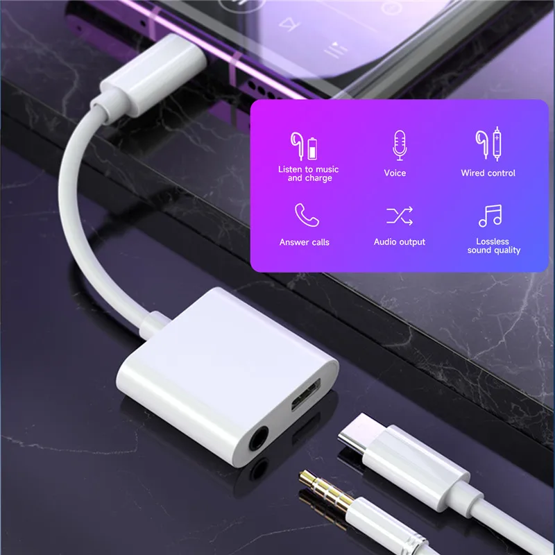 Фото Переходник 2 в 1 с Type C на 3,5 мм Type C OTG, аудиоконвертер для зарядки Xiaomi Redmi Honor Huawei 3,5 мм, проводной конвертер для наушников №5