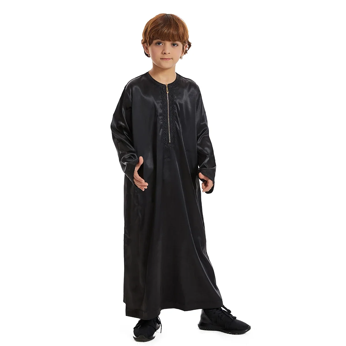 Фото 2025 Muslim Boys Kids Saudi Robe Thoub Jubba Thobe Arab Dress Zipper Islamic Clothing Maxi Gown Abaya Ramadan Thawb Middle East №3