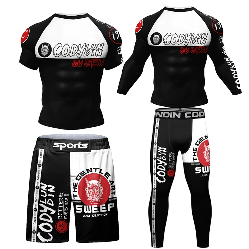 Новинка, комплект из рубашки и брюк для бокса, Jiu Jitsu Rushguard для мужчин, одежда для ММА Rashguard, шорты для кикбоксинга, муай вафта, спортивная одежда для бокса