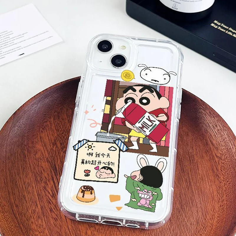 Crayon Shin-Chan Iphone13 14Promax прозрачный телефон Чехол 11 12 мини-фигурка аниме мультяшный милый противоударный мягкий чехол Xr Xs 7 8Plus
