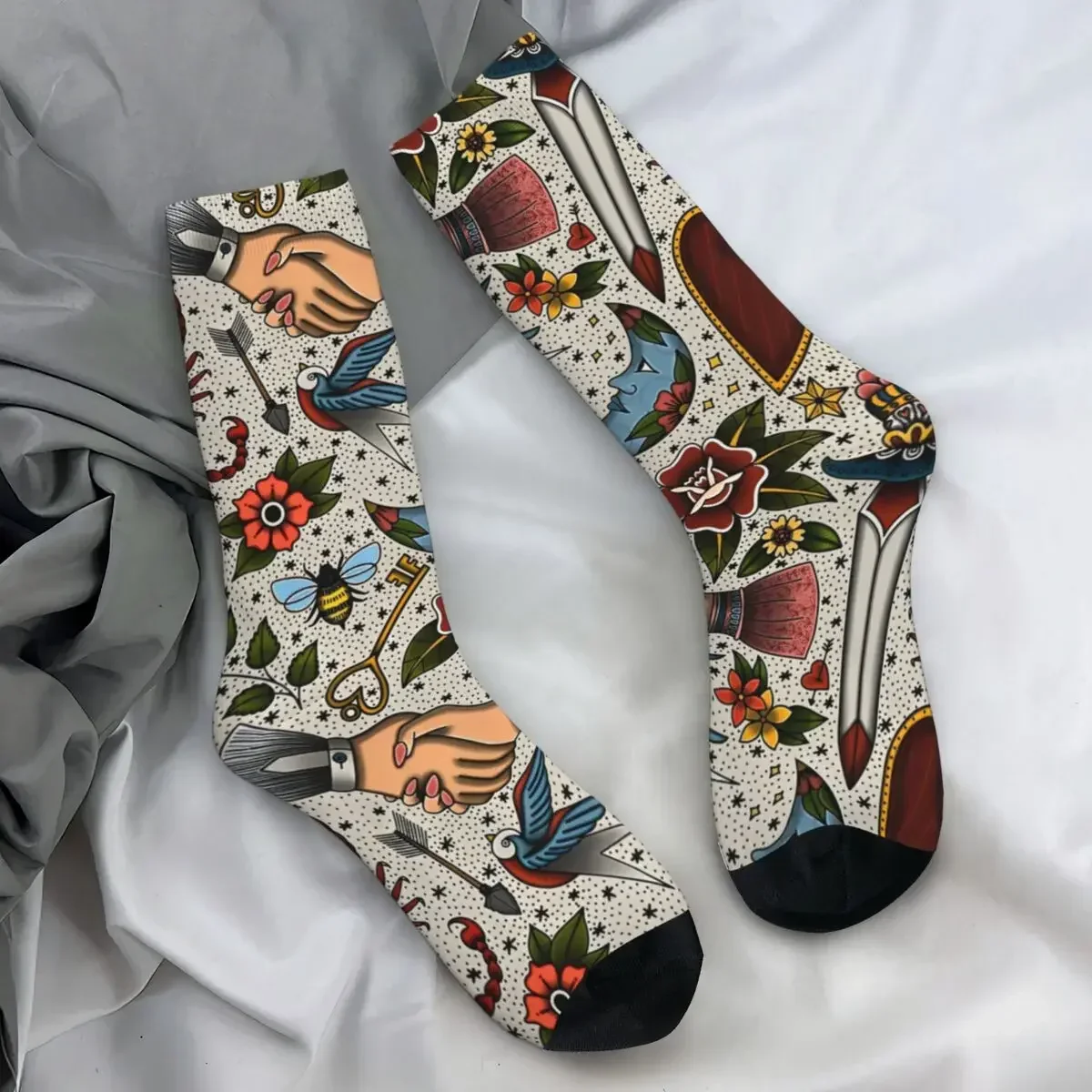 Chaussettes унисекс pour hommes, мотив Флэш-триблиотека инноваций, tatouage Xore, бас à Fleurs, chaussettes respirantes d'au